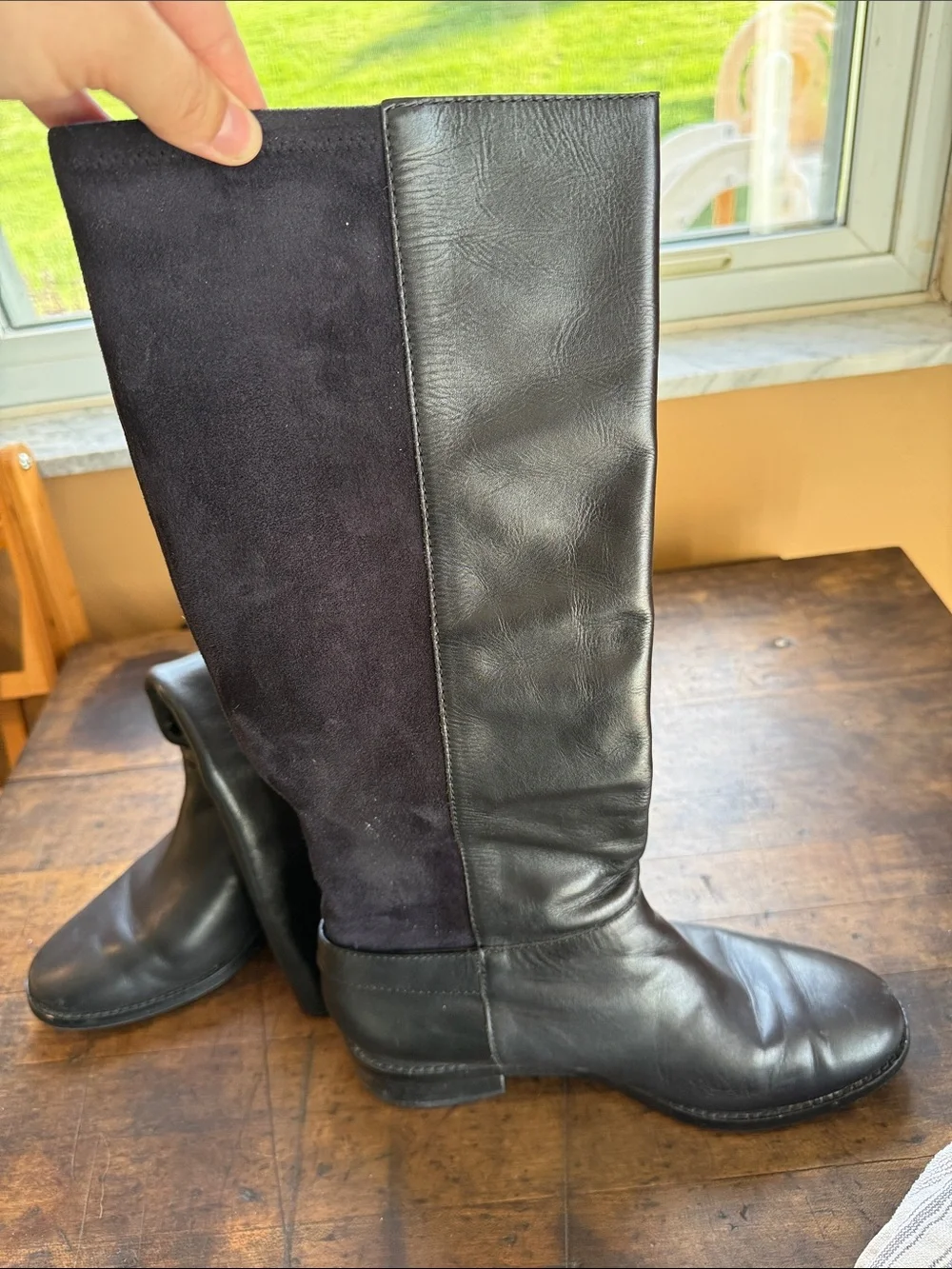 Cole Hahn knee high Black Leather & Suede Fold-Over Boots